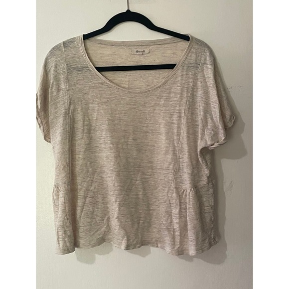Madewell Tops - Madewell 100%Linen Peplum Side Ruffle Top Oatmeal Beige Short Sleeve T L